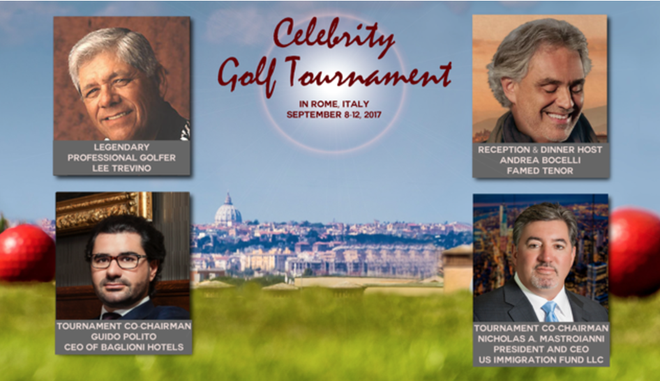 2017 Celebrity Golf Tournament in Rome with Andrea Bocelli, Lee Trevino, Dinner at the Vatican and more!