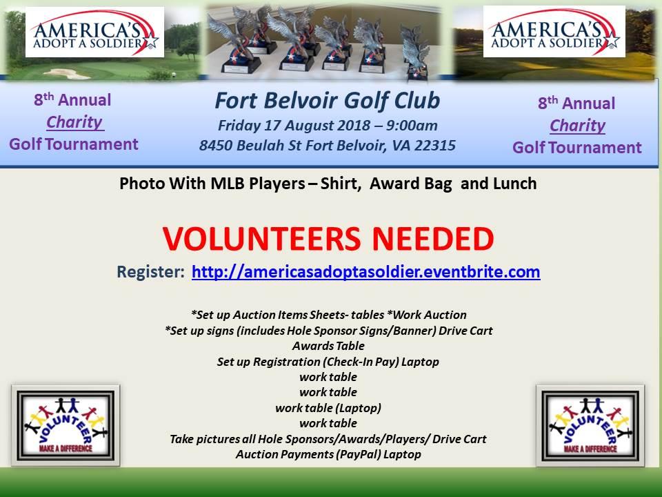 VOLUNTEERS 8th Annual America's Adopt A Soldier Golf Tournament - Benefitting Our Homeless Veterans and Hospitalized Military Children
