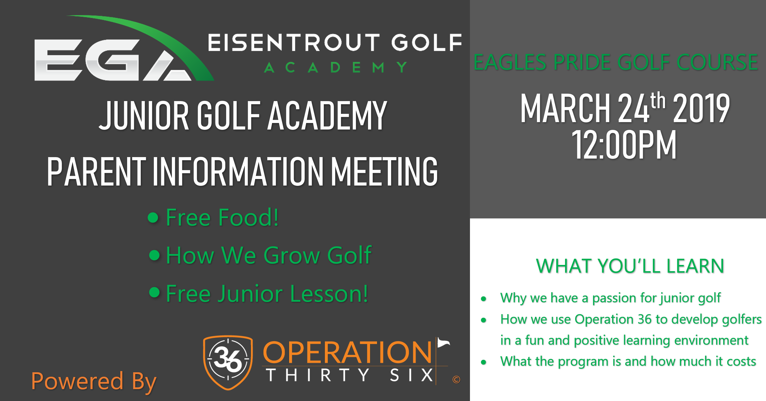 Eisentrout Golf Academy Info Night and FREE JUNIOR CLINIC!
