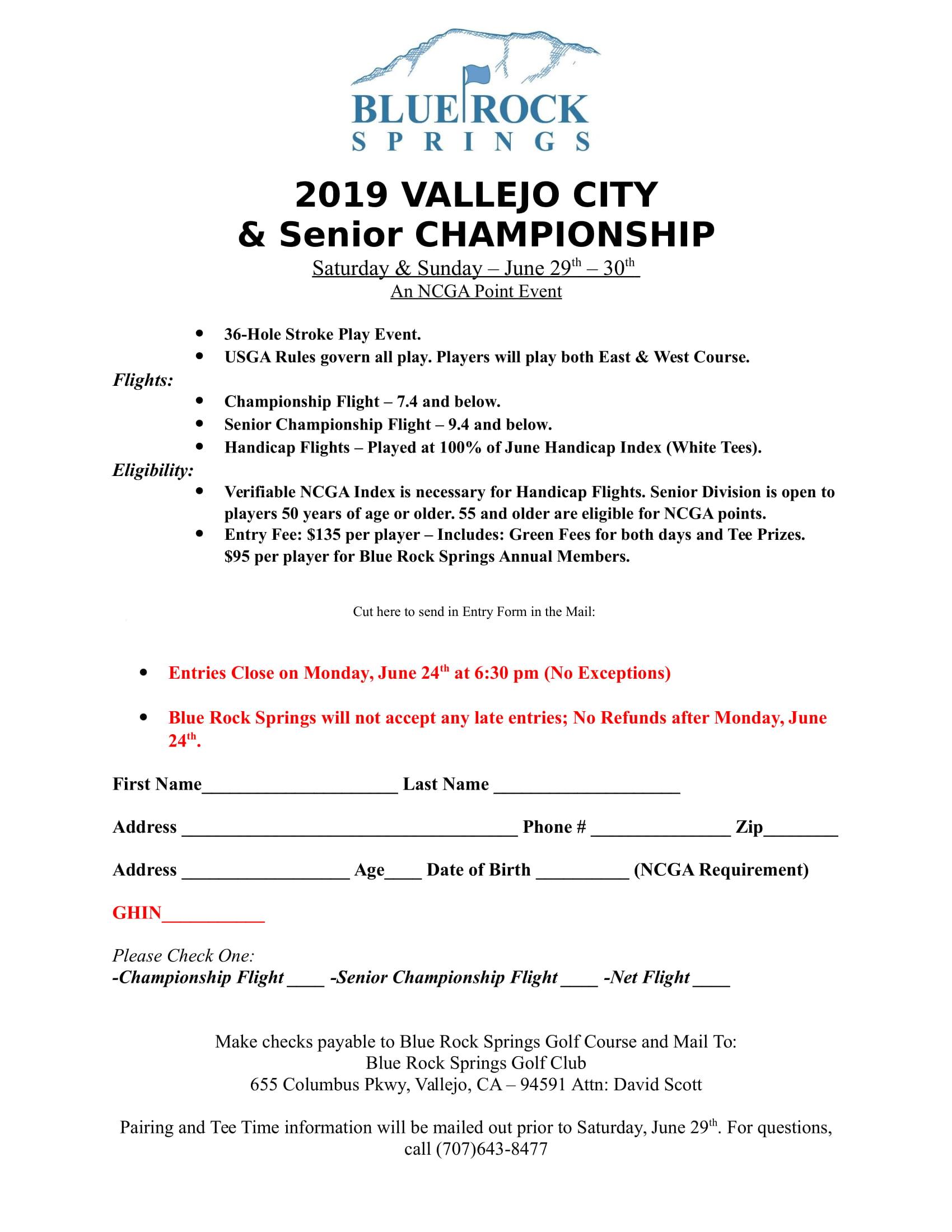 2019 Vallejo City and Senior Golf Championships