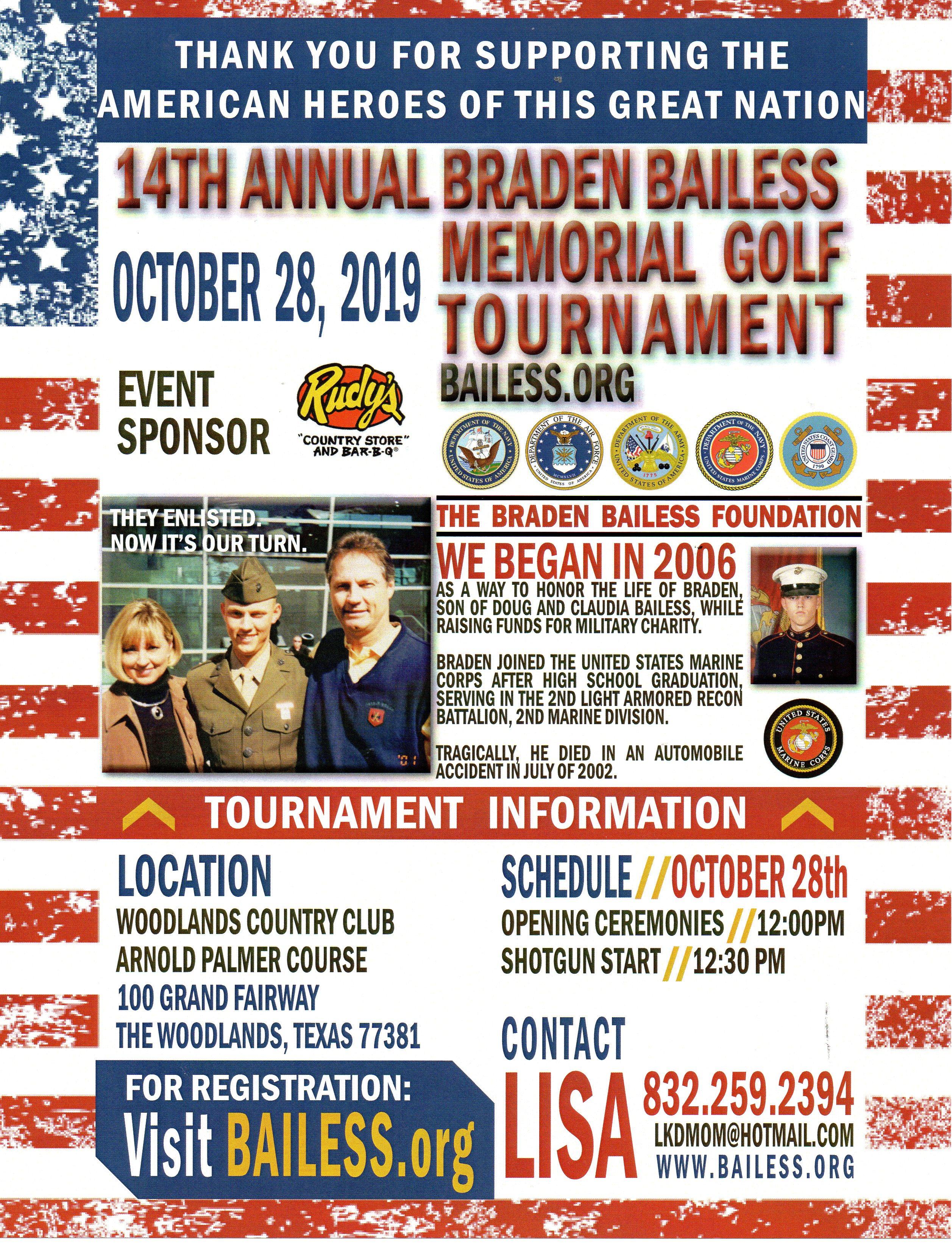 Braden Bailess 14th Memorial Golf Tournament Supporting our Military