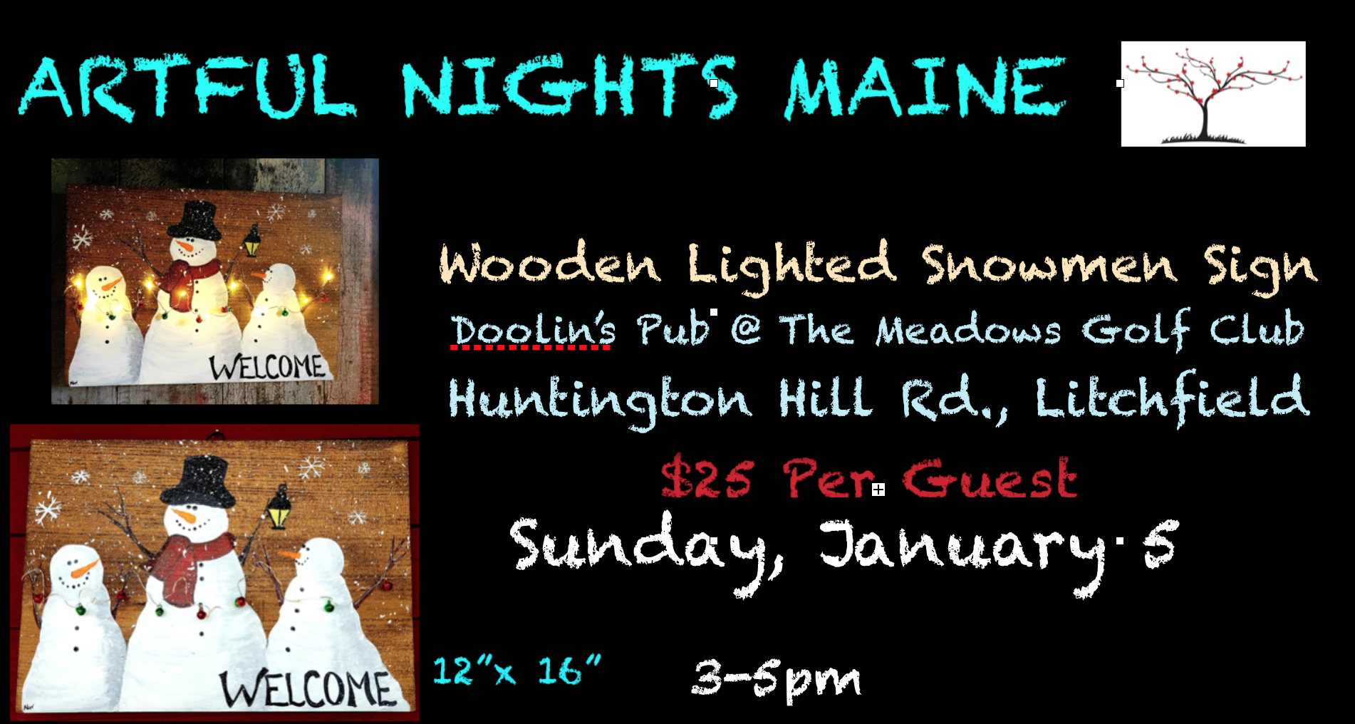 Wooden Lighted Snowmen Sign Doolin's Pub at The Meadows Golf Club