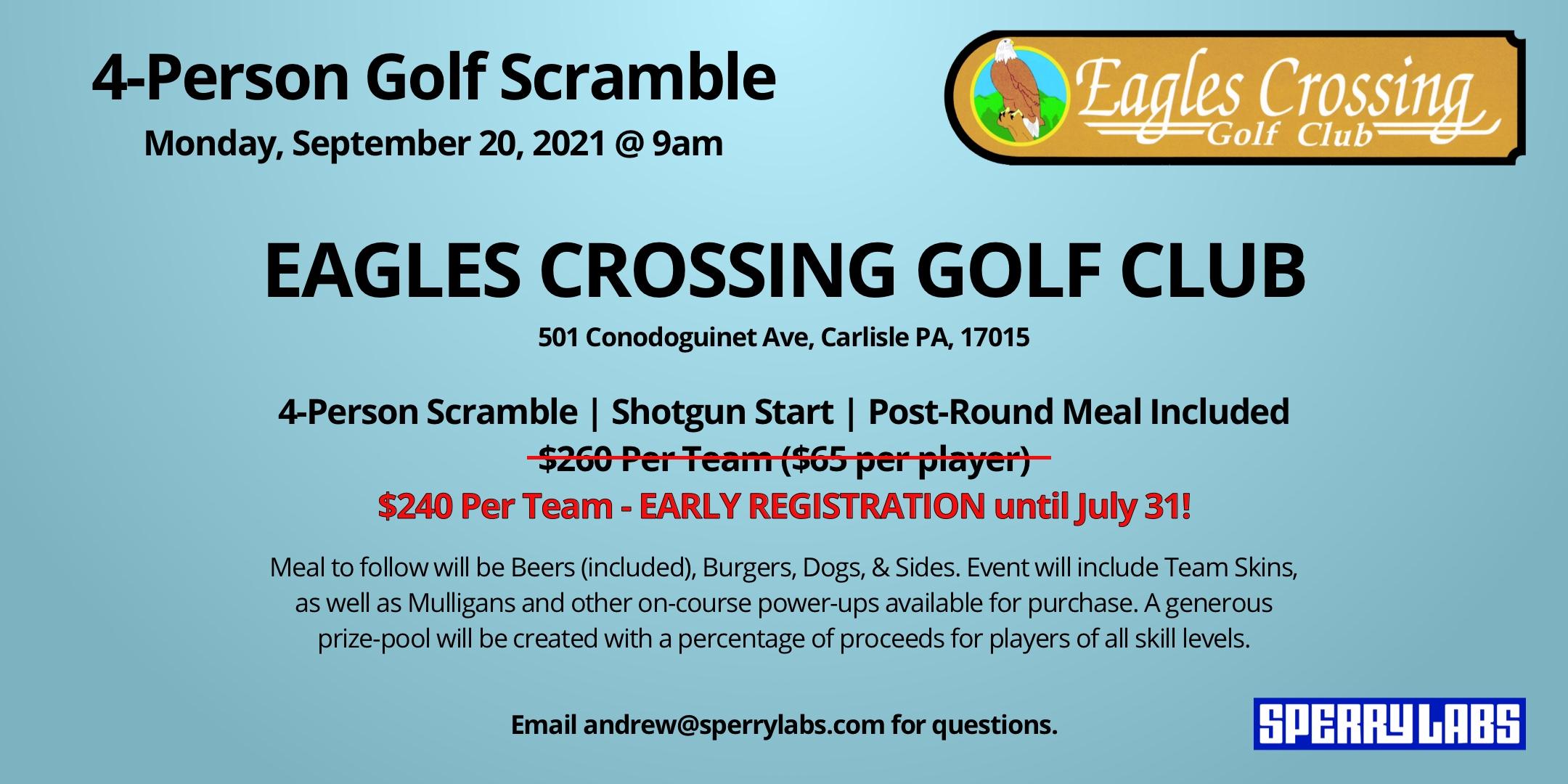 4-Person Golf Scramble at Eagles Crossing Golf Club. A Sperry Labs Tourney