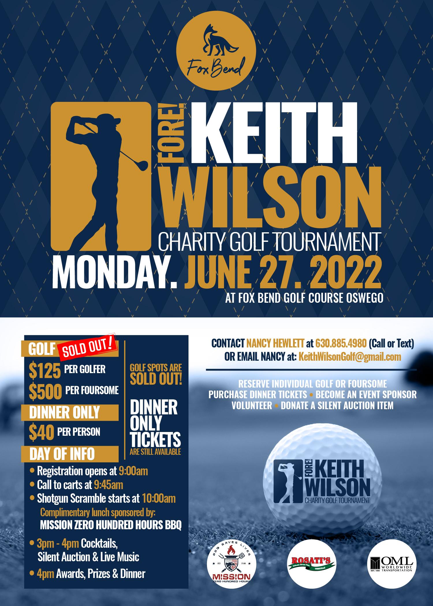 FORE! Keith Wilson Charity DINNER after the Golf Tournament